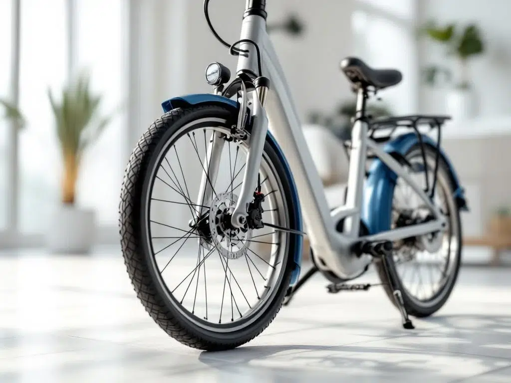 Elektrische driewieler voor senioren in zilver en blauw met lage instap, comfortabele zitting en stabiele constructie